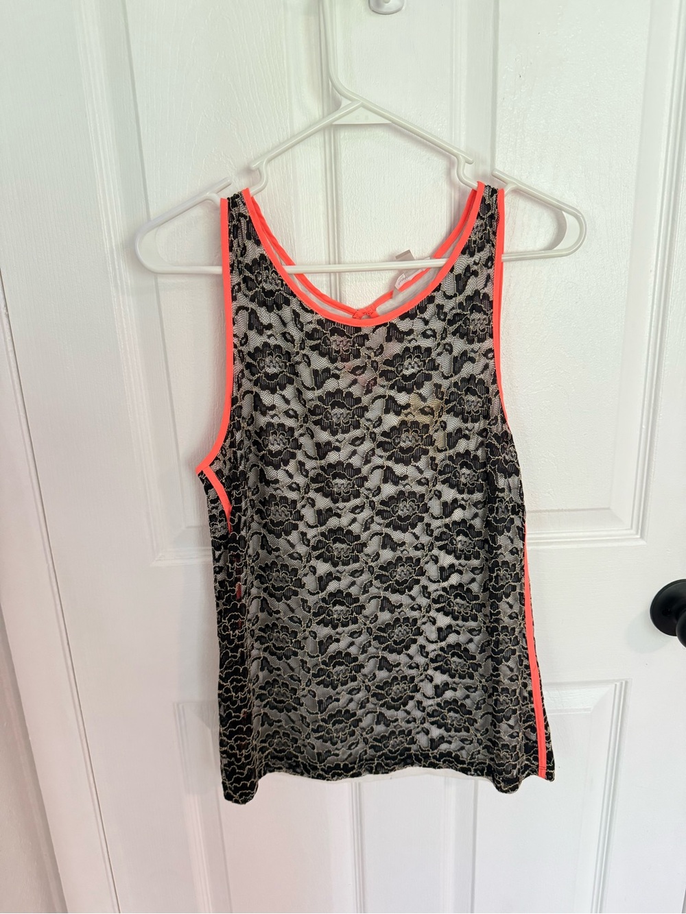 Banana Republic Black Lace Tank with Neon Coral Trim
